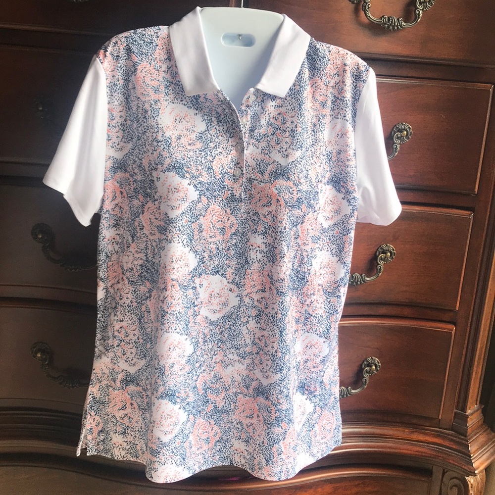 CALLAWAY WOMENS GOLF POLO SIZE L WHITE/NAVY/CORAL - Picture 8 of 8